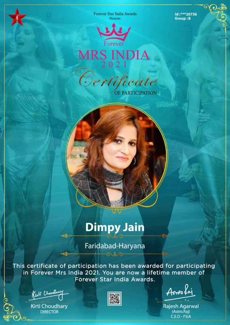 Mrs India 2021 Winner Dimpy Jain