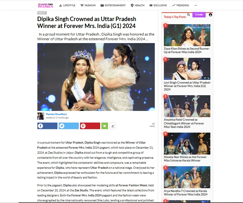 Dipika Singh Crowned as Uttar Pradesh Winner at Forever Mrs. India (G1) 2024 | Sangri Times Women