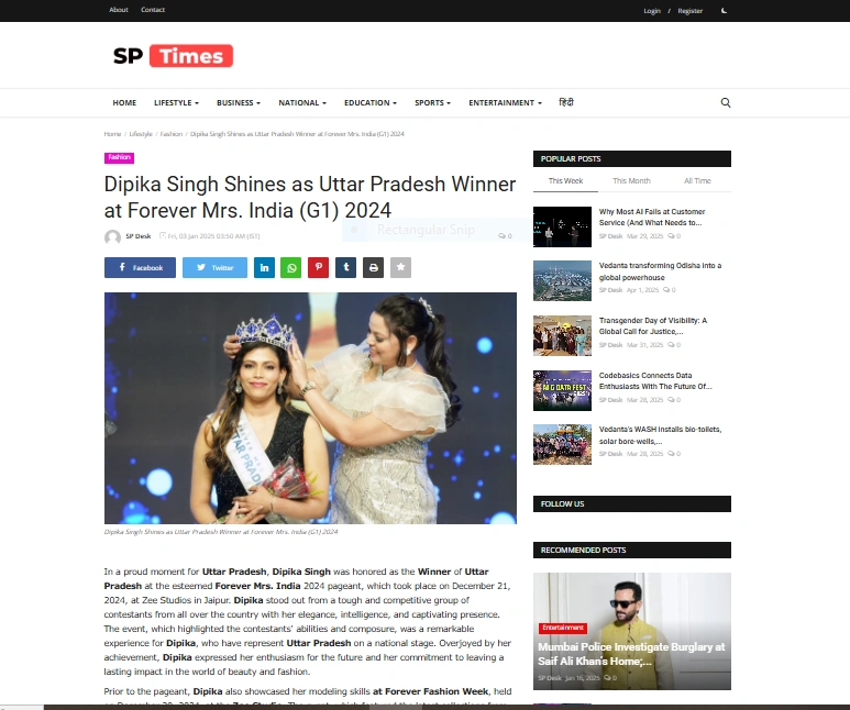 Dipika Singh Shines as Uttar Pradesh Winner at Forever Mrs. India (G1) 2024 - SP Times
