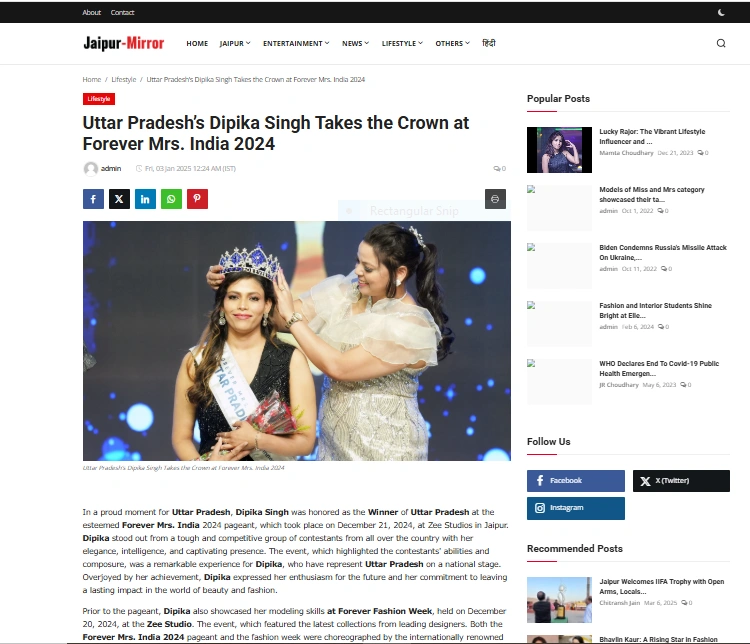 Uttar Pradesh’s Dipika Singh Takes the Crown at Forever Mrs. India 2024 - Jaipur-Mirror