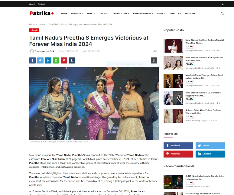 Tamil Nadu’s Preetha S Emerges Victorious at Forever Miss India 2024 - Patrika Plus