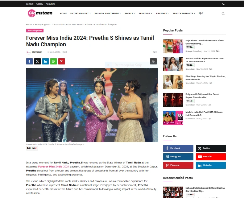 Forever Miss India 2024: Preetha S Shines as Tamil Nadu Champion - Glamstaan