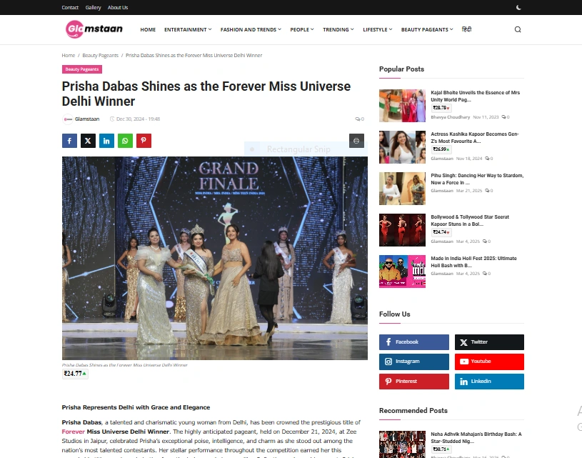 Prisha Dabas Shines as the Forever Miss Universe Delhi Winner - Glamstaan