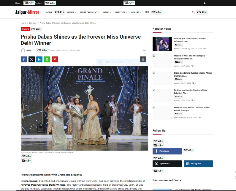 Prisha Dabas Shines as the Forever Miss Universe Delhi Winner - Jaipur-Mirror