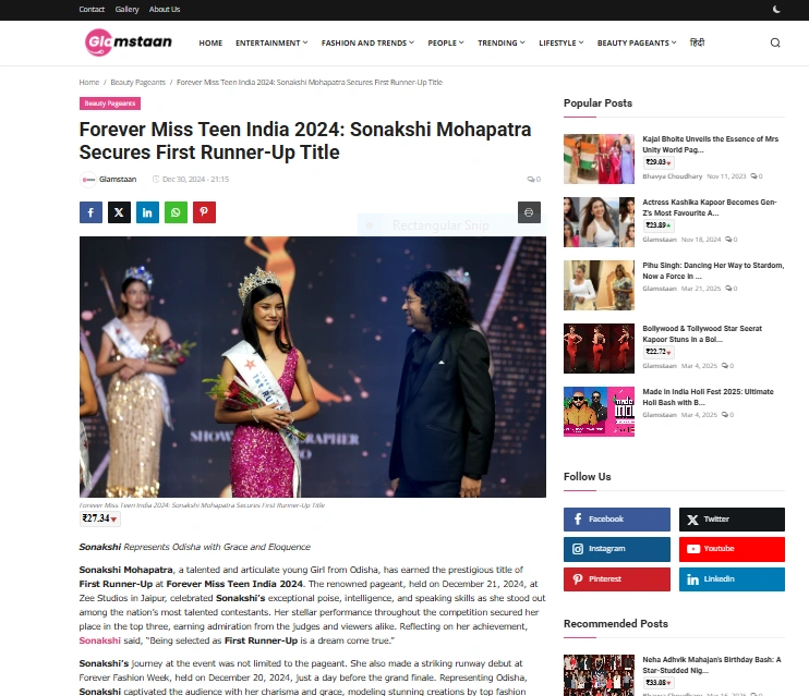 Forever Miss Teen India 2024: Sonakshi Mohapatra Secures First Runner-Up Title - Glamstaan