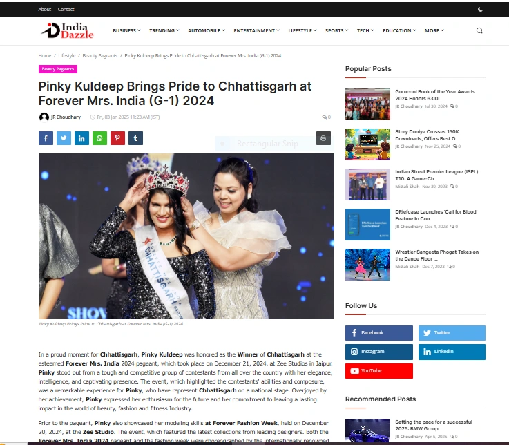 Pinky Kuldeep Brings Pride to Chhattisgarh at Forever Mrs. India (G-1) 2024 - India Dazzle