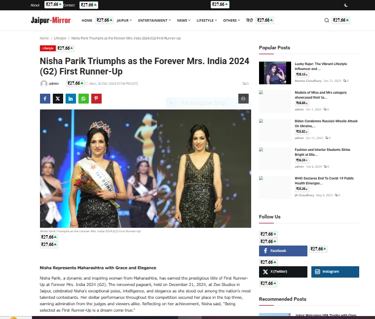 Nisha Parik Triumphs as the Forever Mrs. India 2024 (G2) First Runner-Up - Jaipur-Mirror