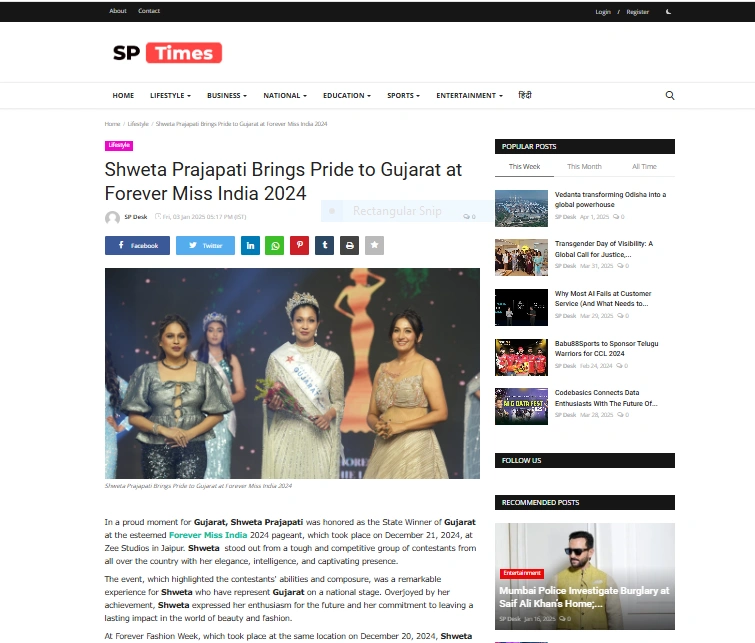 Shweta Prajapati Brings Pride to Gujarat at Forever Miss India 2024 - SP Times