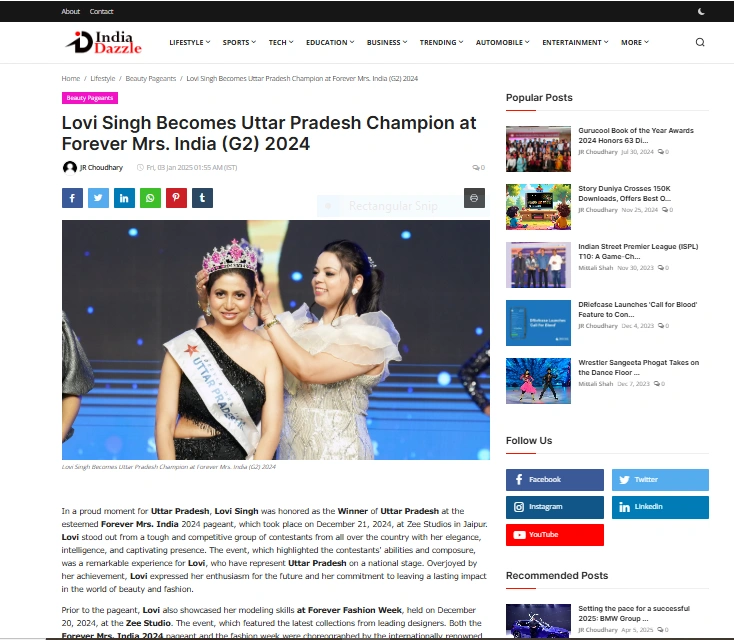 Lovi Singh Becomes Uttar Pradesh Champion at Forever Mrs. India (G2) 2024 - India Dazzle