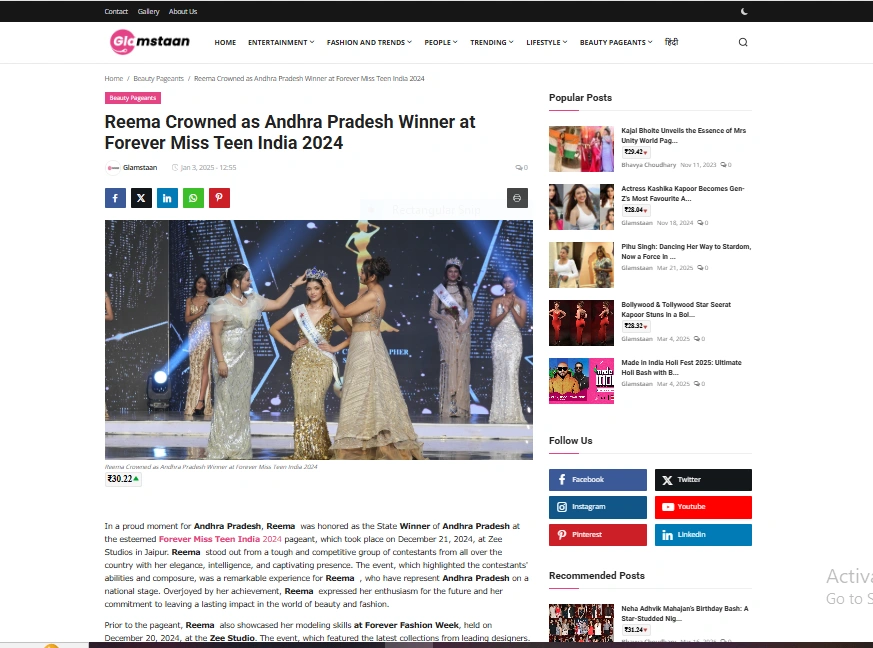 Reema Crowned as Andhra Pradesh Winner at Forever Miss Teen India 2024 - Glamstaan
