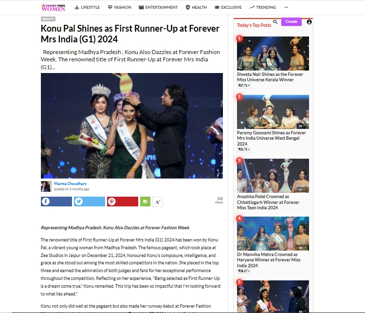 Konu Pal Shines as First Runner-Up at Forever Mrs India (G1) 2024 | Sangri Times Women