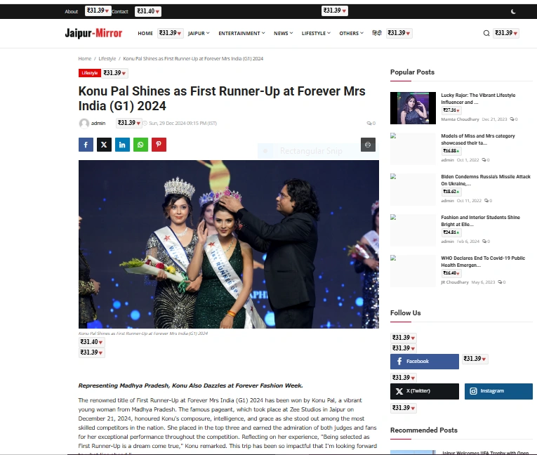 Konu Pal Shines as First Runner-Up at Forever Mrs India (G1) 2024 - Jaipur-Mirror