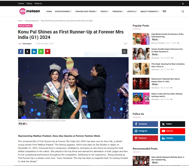 Konu Pal Shines as First Runner-Up at Forever Mrs India (G1) 2024 - Glamstaan