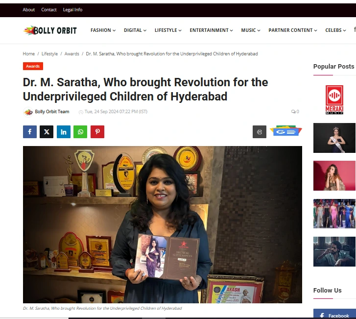 Dr. M. Saratha, Who brought Revolution for the Underprivileged Children of Hyderabad - Bolly Orbit