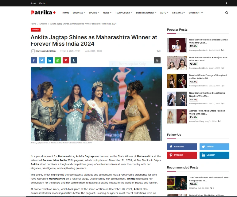 Ankita Jagtap Shines as Maharashtra Winner at Forever Miss India 2024 - Patrika Plus