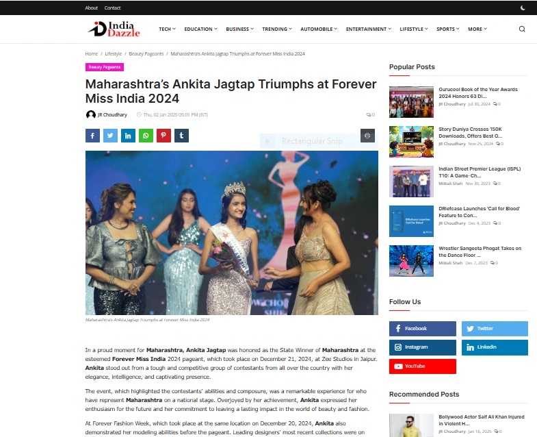 Maharashtra’s Ankita Jagtap Triumphs at Forever Miss India 2024 - India Dazzle