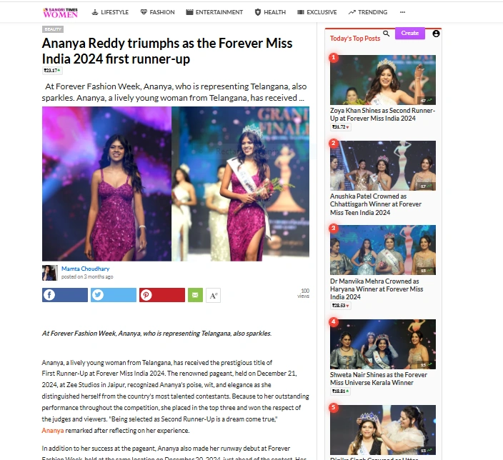 Ananya Reddy triumphs as the Forever Miss India 2024 first runner-up | Sangri Times Women