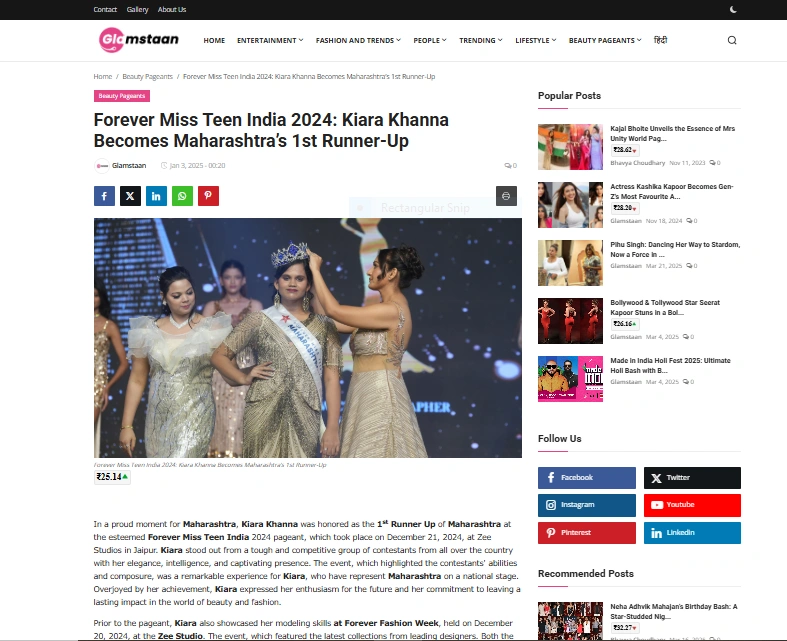 Forever Miss Teen India 2024: Kiara Khanna Becomes Maharashtra’s 1st Runner-Up - Glamstaan