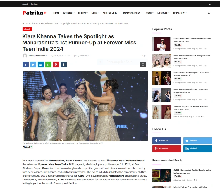 Kiara Khanna Takes the Spotlight as Maharashtra’s 1st Runner-Up at Forever Miss Teen India 2024 - Patrika Plus