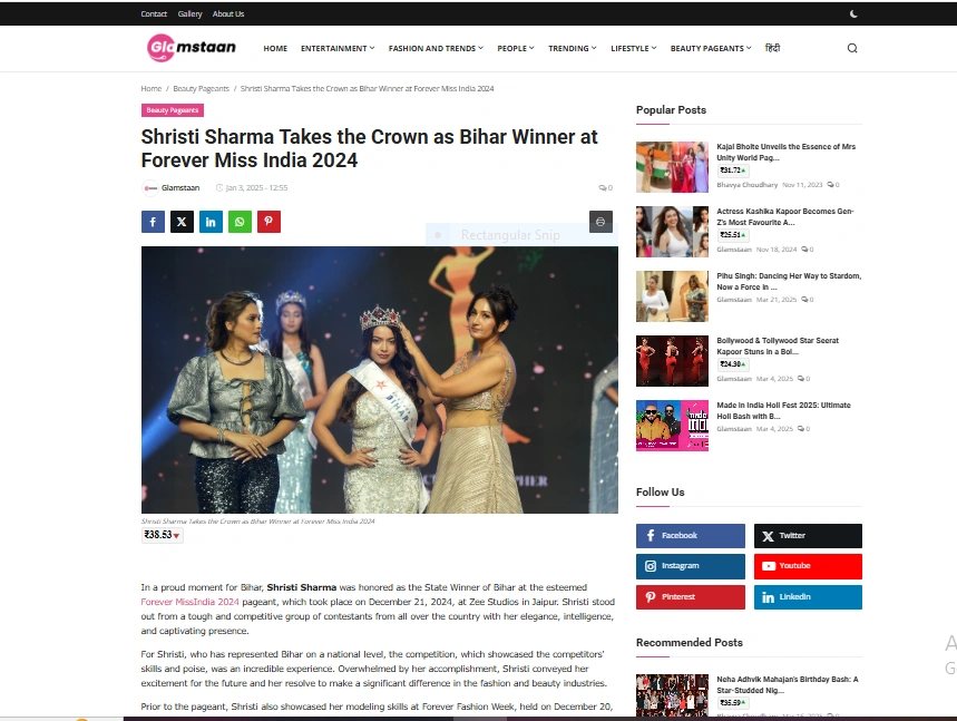 Shristi Sharma Takes the Crown as Bihar Winner at Forever Miss India 2024 - Glamstaan