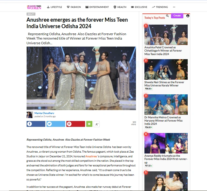 Anushree emerges as the forever Miss Teen India Universe Odisha 2024 | Sangri Times Women