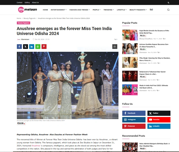 Anushree emerges as the forever Miss Teen India Universe Odisha 2024 - Glamstaan