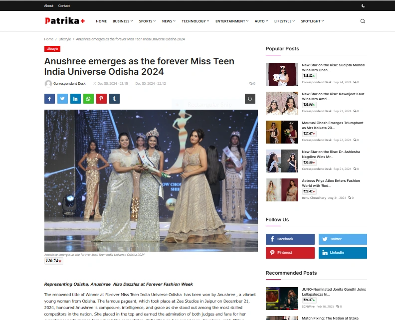 Anushree emerges as the forever Miss Teen India Universe Odisha 2024 - Patrika Plus