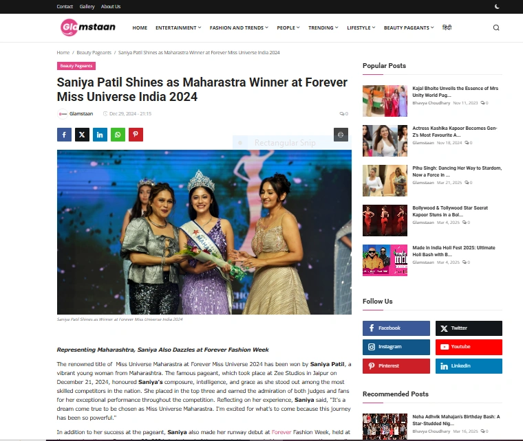Saniya Patil Shines as Maharastra Winner at Forever Miss Universe India 2024 - Glamstaan