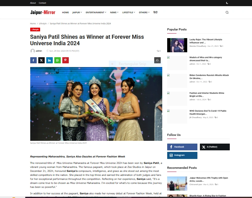Saniya Patil Shines as Winner at Forever Miss Universe India 2024 - Jaipur-Mirror