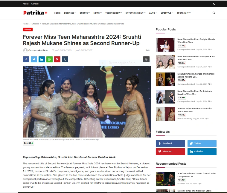 Forever Miss Teen Maharashtra 2024: Srushti Rajesh Mukane Shines as Second Runner-Up - Patrika Plus