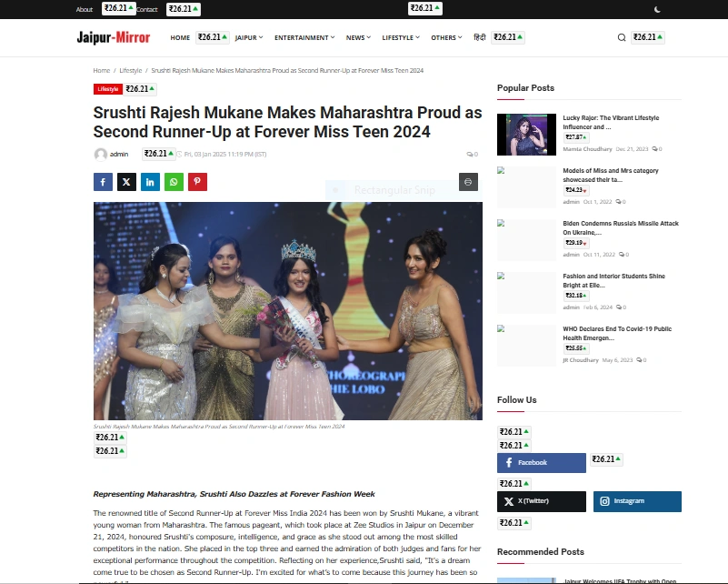 Srushti Rajesh Mukane Makes Maharashtra Proud as Second Runner-Up at Forever Miss Teen 2024 - Jaipur-Mirror