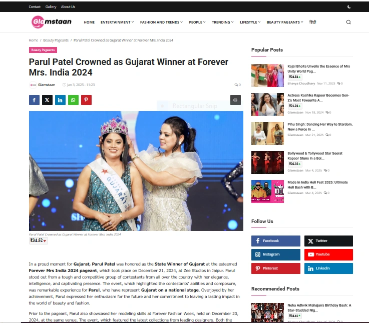 Parul Patel Crowned as Gujarat Winner at Forever Mrs. India 2024 - Glamstaan