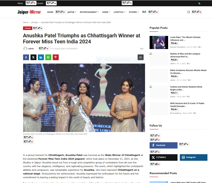 Anushka Patel Crowned as Chhattisgarh Winner at Forever Miss Teen India 2024 | Sangri Times Women