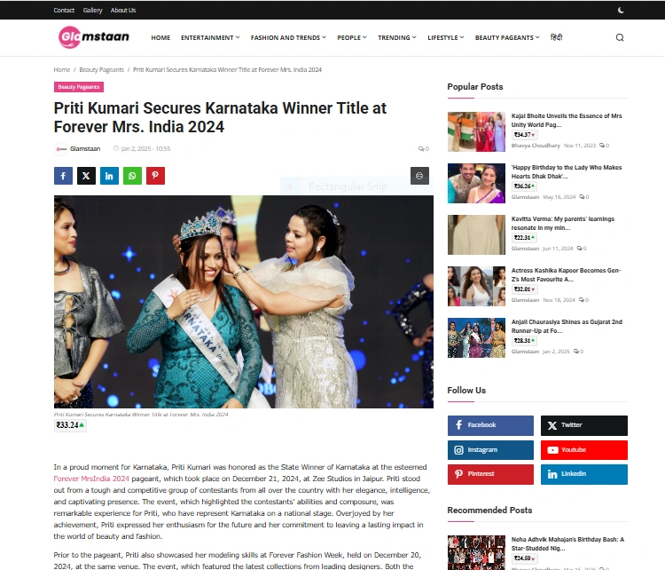 Priti Kumari Secures Karnataka Winner Title at Forever Mrs. India 2024 - Glamstaan