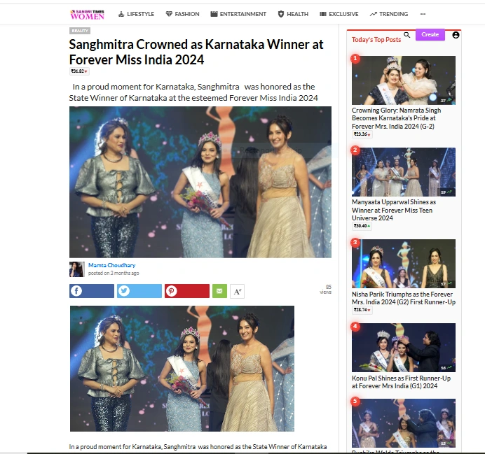 Sanghmitra Crowned as Karnataka Winner at Forever Miss India 2024 | Sangri Times Women