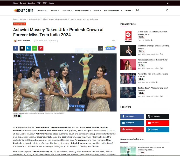 Ashwini Massey Takes Uttar Pradesh Crown at Forever Miss Teen India 2024 - Bolly Orbit