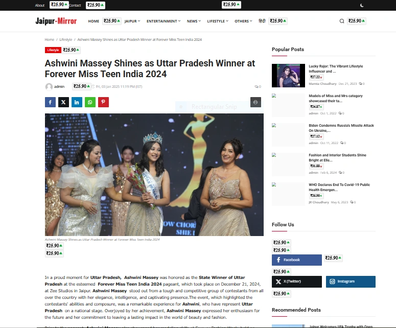 Ashwini Massey Shines as Uttar Pradesh Winner at Forever Miss Teen India 2024 - Jaipur-Mirror