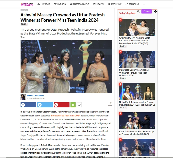 Ashwini Massey Crowned as Uttar Pradesh Winner at Forever Miss Teen India 2024 | Sangri Times Women