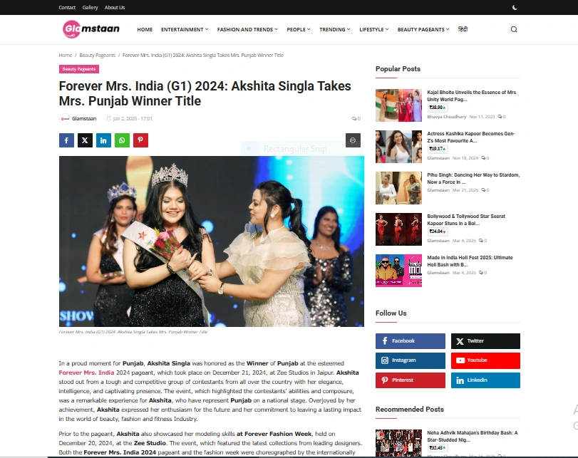 Forever Mrs. India (G1) 2024: Akshita Singla Takes Mrs. Punjab Winner Title - Glamstaan
