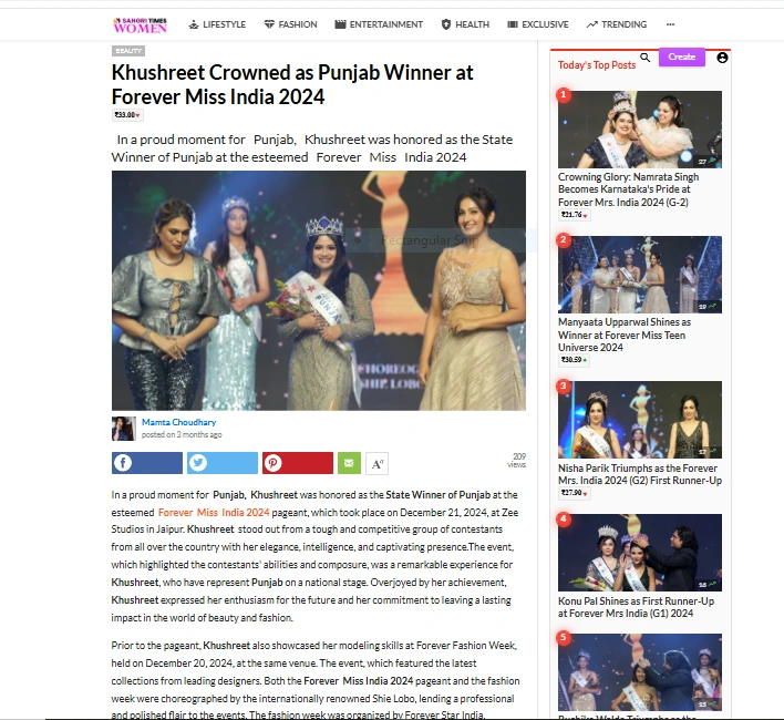 Khushreet Crowned as Punjab Winner at Forever Miss India 2024 | Sangri Times Women
