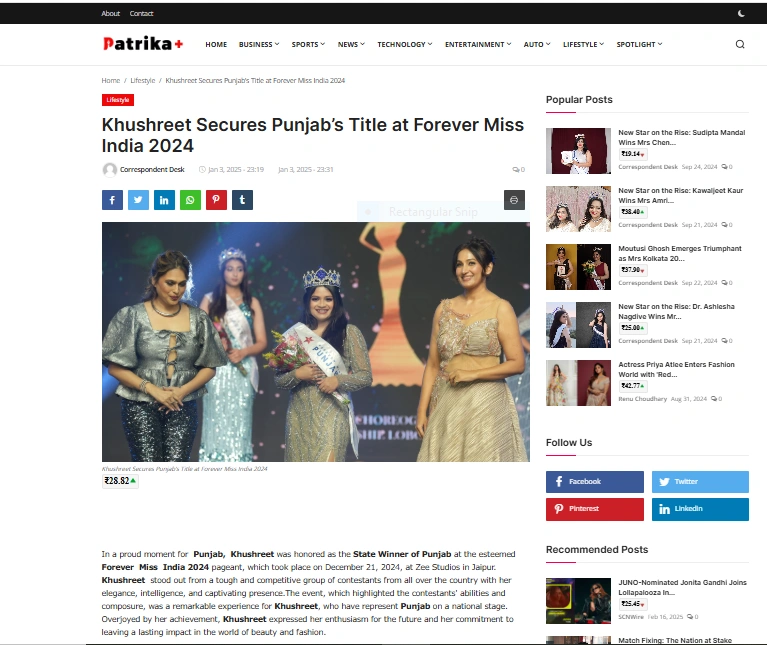 Khushreet Secures Punjab’s Title at Forever Miss India 2024 - Patrika Plus