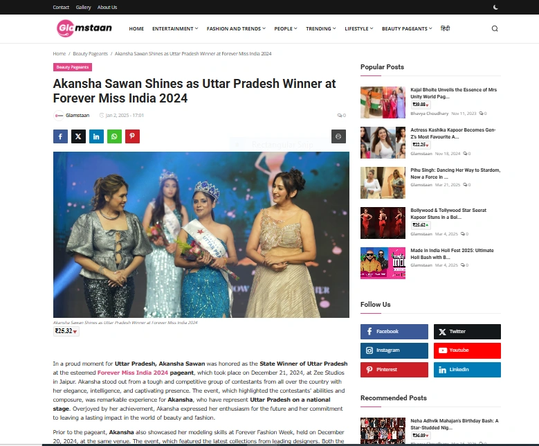 Akansha Sawan Shines as Uttar Pradesh Winner at Forever Miss India 2024 - Glamstaan