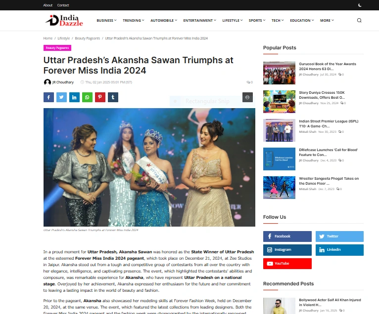 Uttar Pradesh’s Akansha Sawan Triumphs at Forever Miss India 2024 - India Dazzle