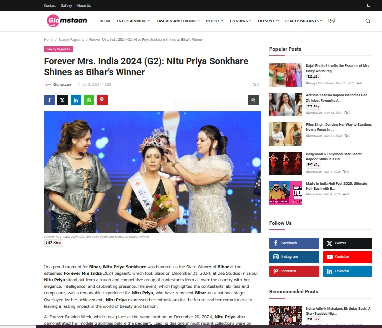 Forever Mrs. India 2024 (G2): Nitu Priya Sonkhare Shines as Bihar’s Winner - Glamstaan