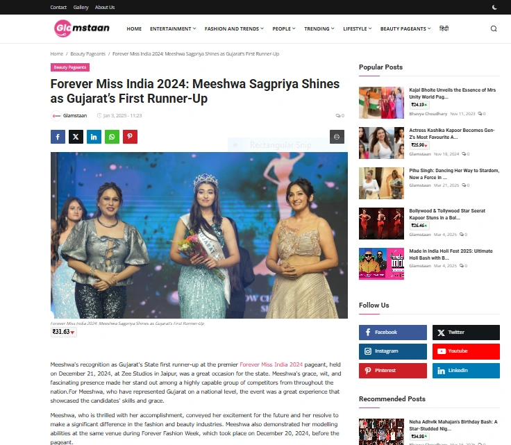 Forever Miss India 2024: Meeshwa Sagpriya Shines as Gujarat’s First Runner-Up - Glamstaan