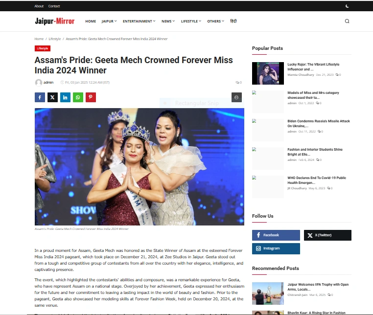 Assam's Pride: Geeta Mech Crowned Forever Miss India 2024 Winner - Jaipur-Mirror