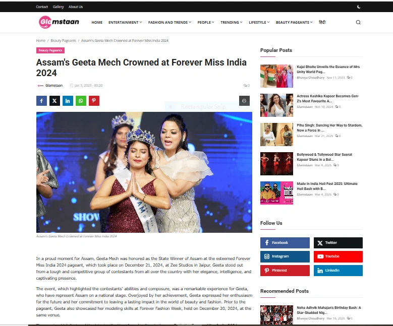 Assam's Geeta Mech Crowned at Forever Miss India 2024 - Glamstaan