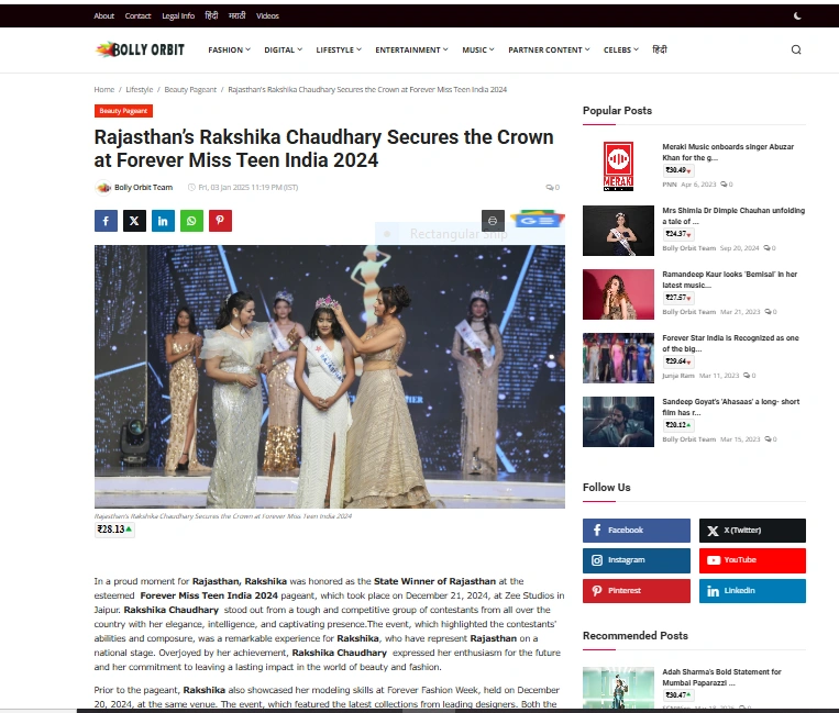 Rajasthan’s Rakshika Chaudhary Secures the Crown at Forever Miss Teen India 2024 - Bolly Orbit