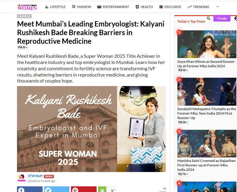 Meet Mumbai’s Leading Embryologist: Kalyani Rushikesh Bade Breaking Barriers in Reproductive Medicine | Sangri Times Women
