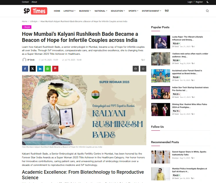 How Mumbai’s Kalyani Rushikesh Bade Became a Beacon of Hope for Infertile Couples across India - SP Times